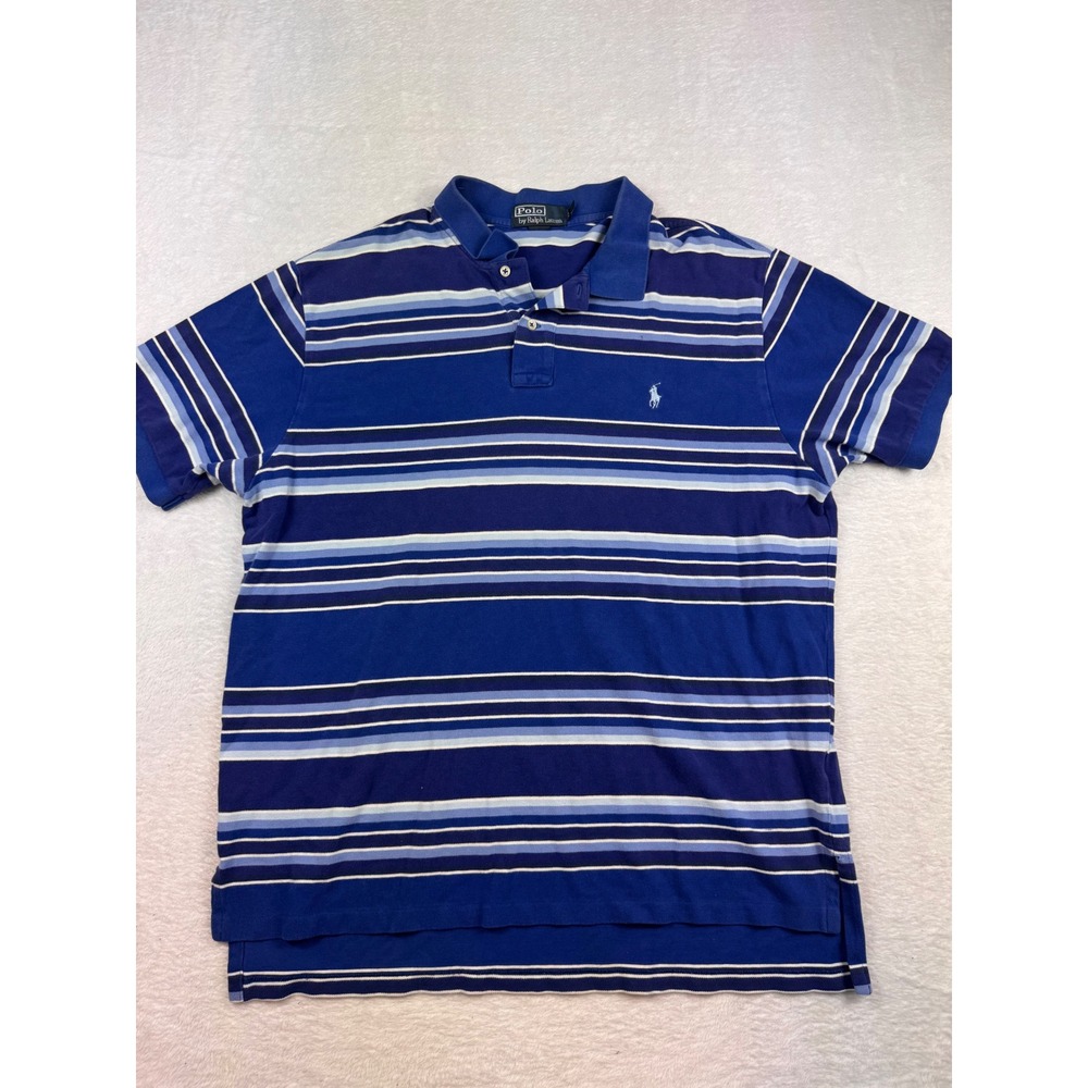Polo Ralph Lauren Mens XXL Blue Striped Short Sleeve Pique Polo Shirt